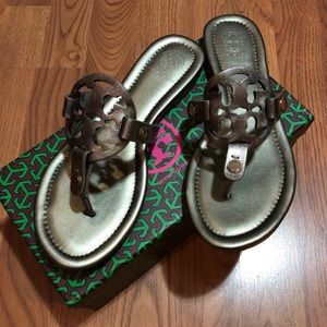 Metallic silver Tory Burch sandals